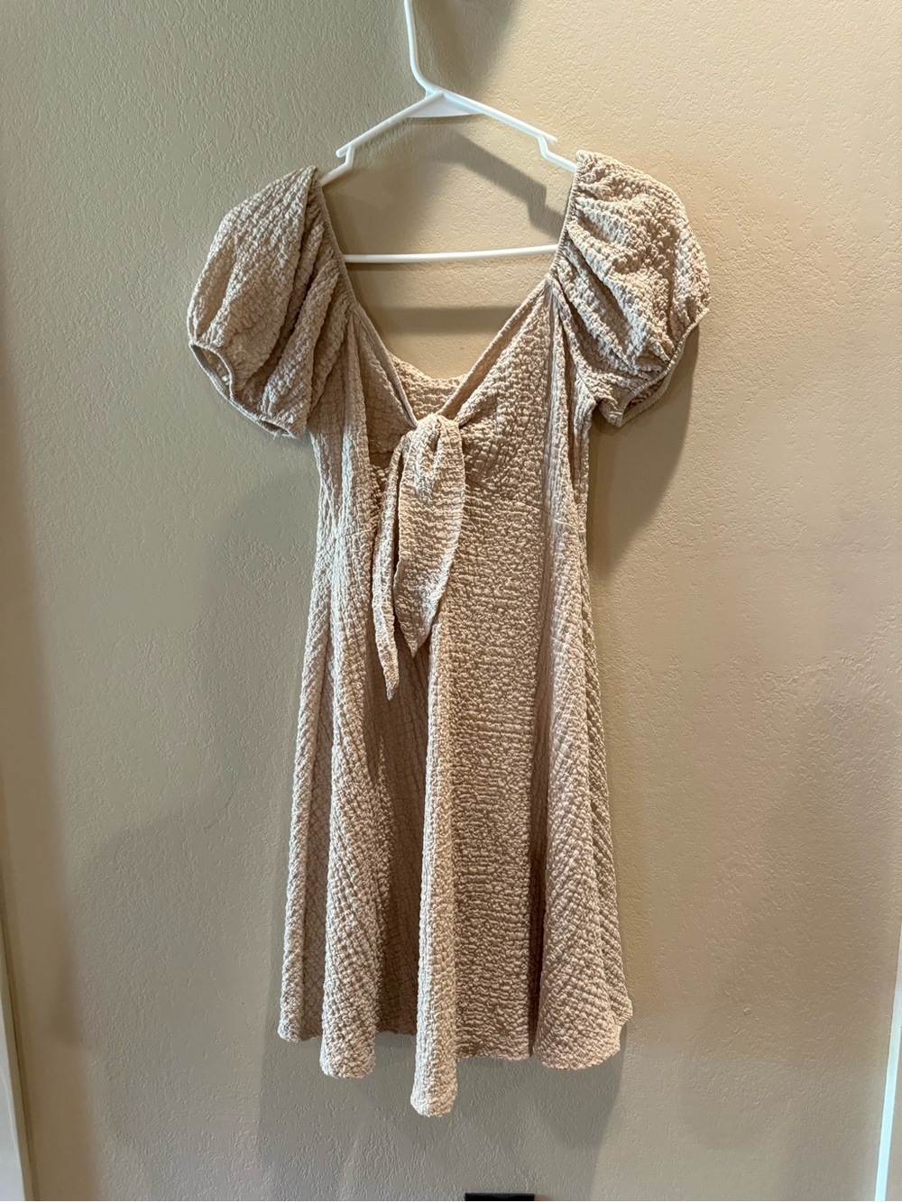 Marshalls Cream Tie-Front Puff Sleeve Mini Dress